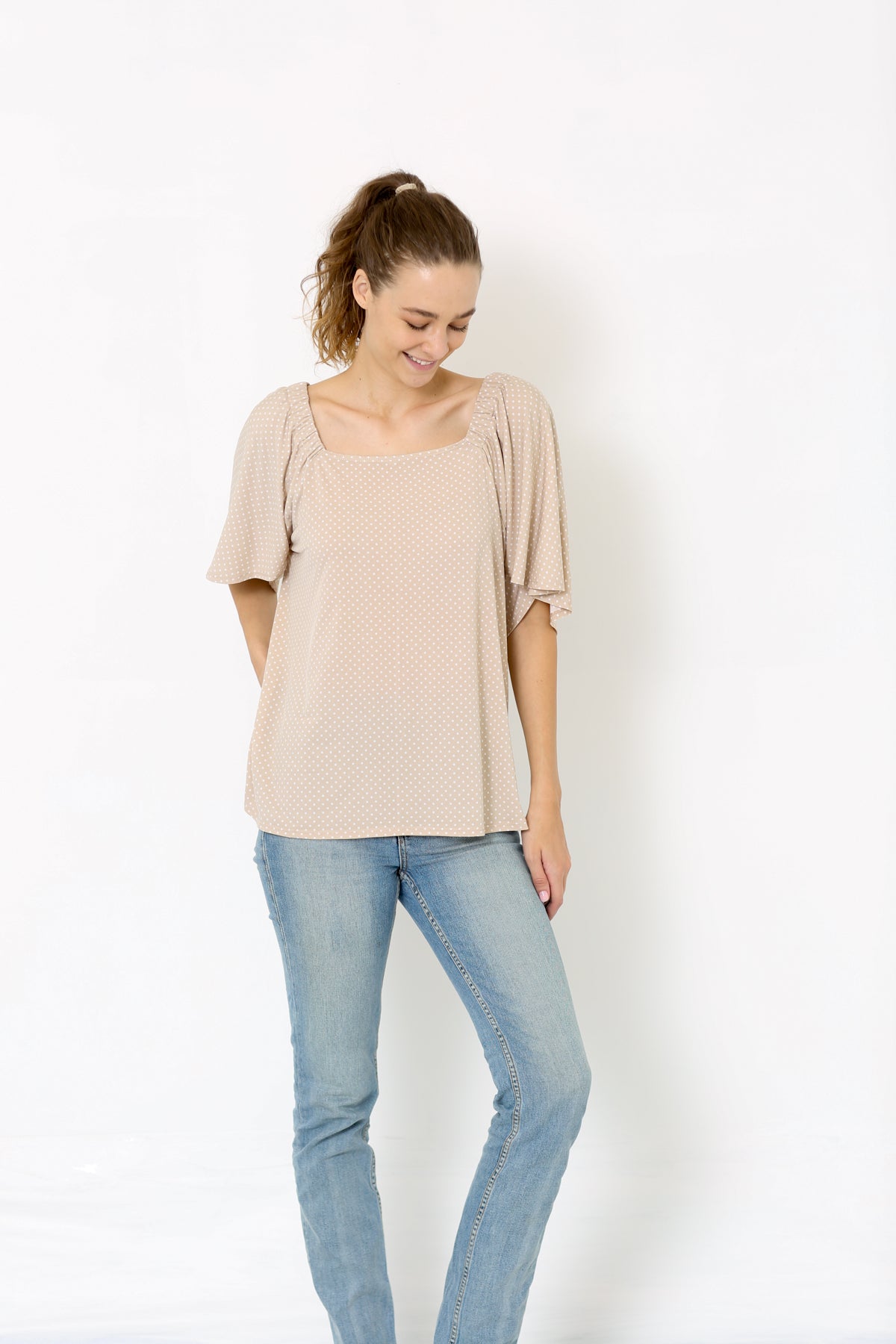 TULIP SLEEVES SQUARE NECK LOOSE TOP - T9779X-JS96386