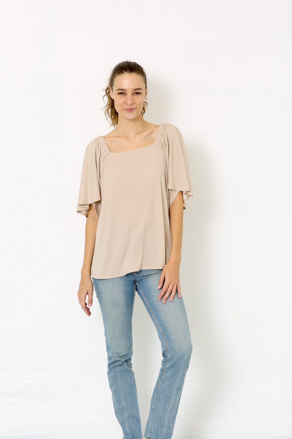 TULIP SLEEVES SQUARE NECK LOOSE TOP - T9779X-JS96386