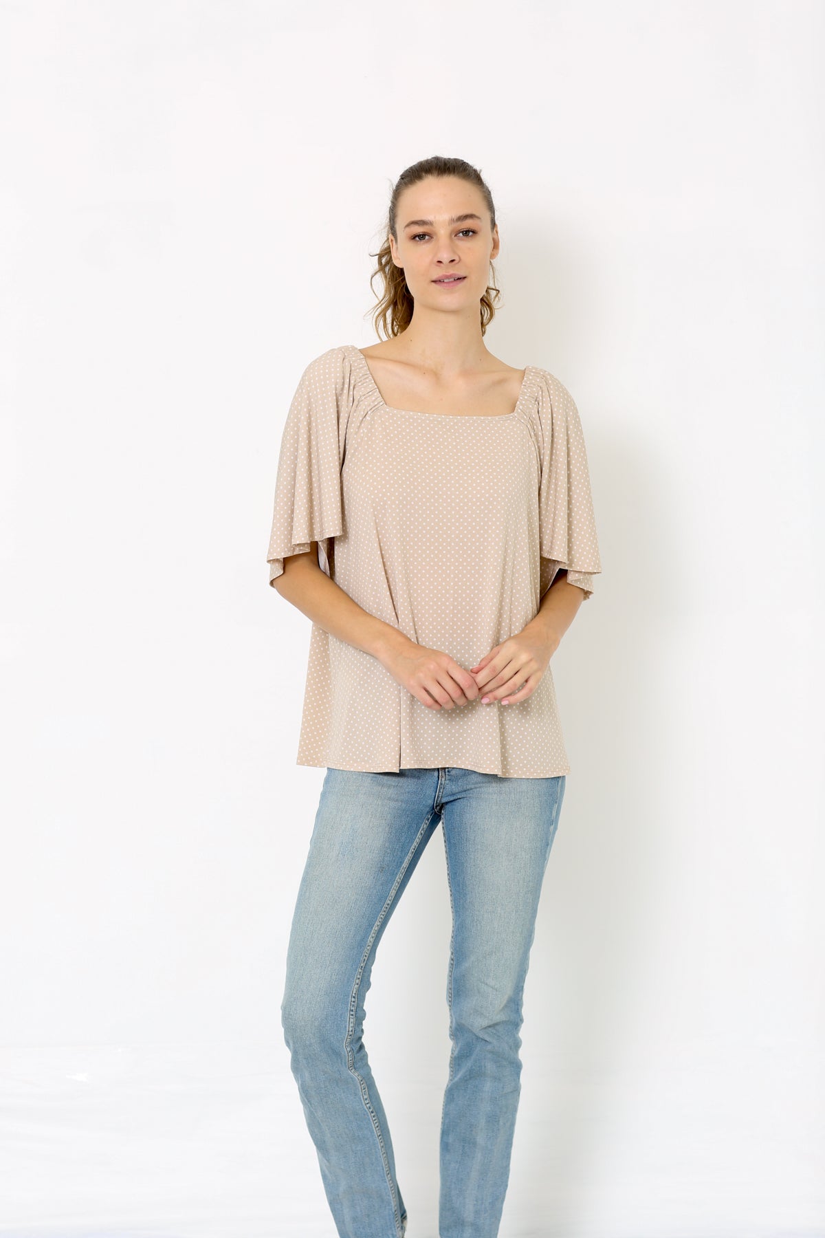 TULIP SLEEVES SQUARE NECK LOOSE TOP - T9779X-JS96386