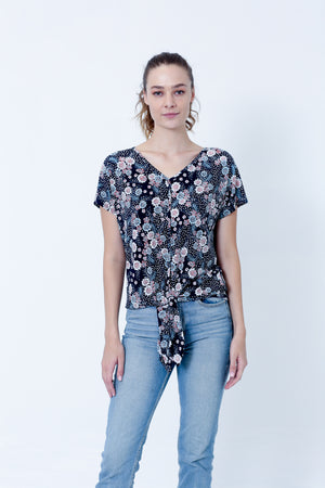 SS FRONT TIE V NECK BUTTONS ON CF - T9833-DSPR65142