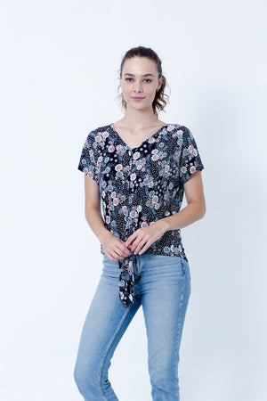 SS FRONT TIE V NECK BUTTONS ON CF - T9833-DSPR65142