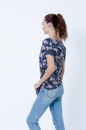 SS FRONT TIE V NECK BUTTONS ON CF - T9833-DSPR65142