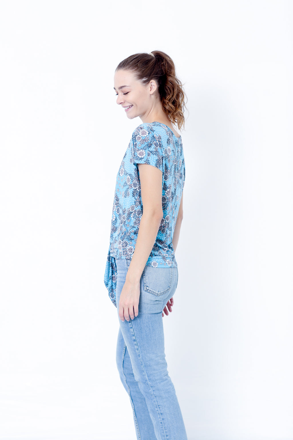SS V NECK BUTTON FRONT TIE TOP - T9833-DSPR78925