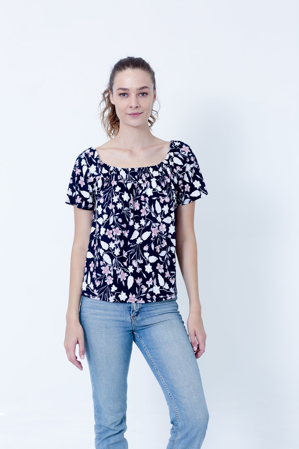 SS SQUARE NECK WITH SMOCKING ON IT - T9853-DSPR79467