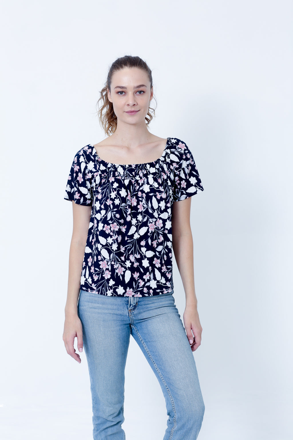 SS SQUARE NECK WITH SMOCKING ON IT - T9853-DSPR79467