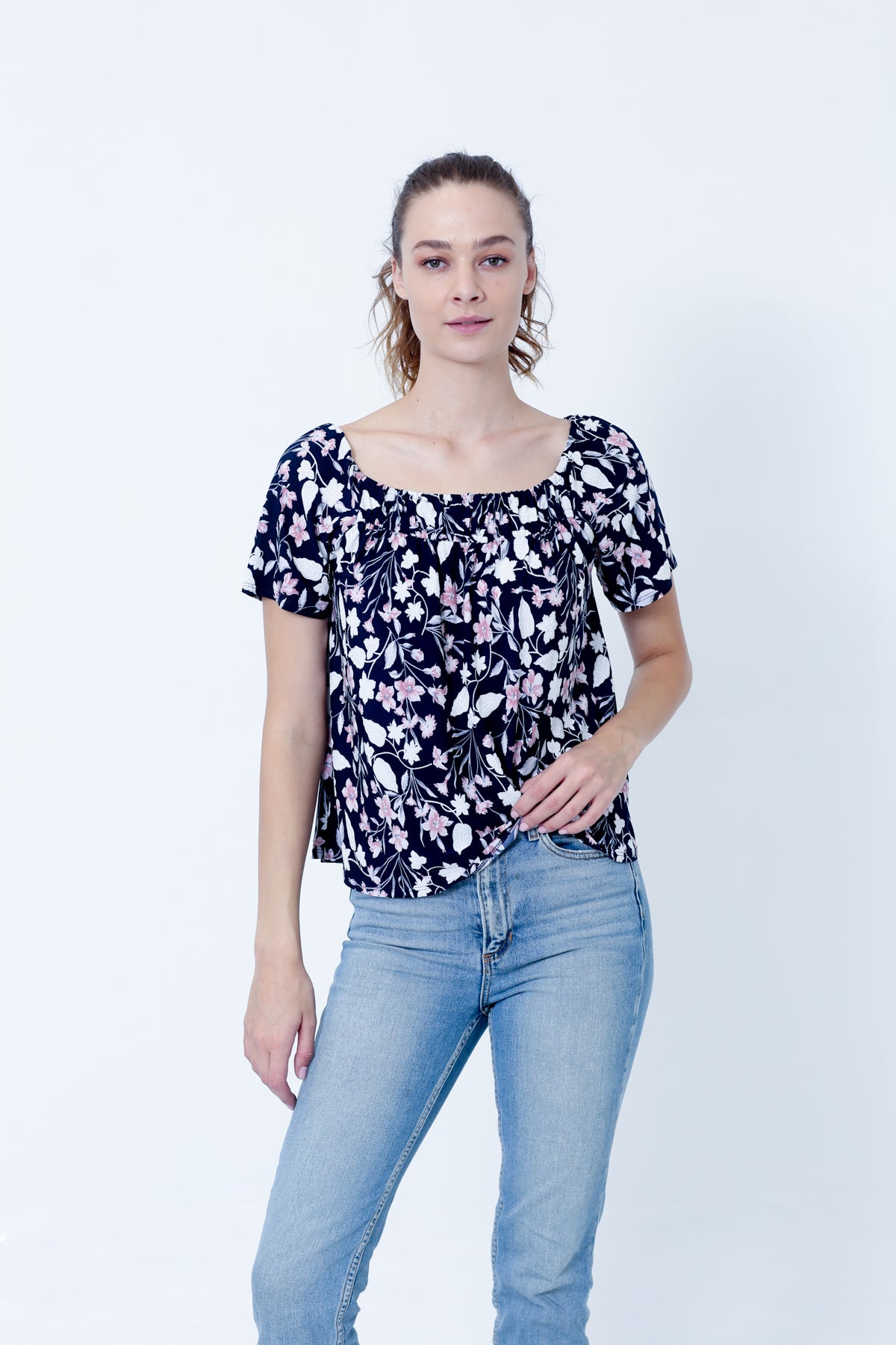 SS SQUARE NECK WITH SMOCKING ON IT - T9853-DSPR79467