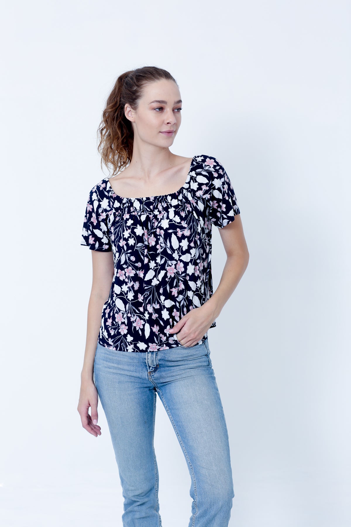 SS SQUARE NECK WITH SMOCKING ON IT - T9853-DSPR79467