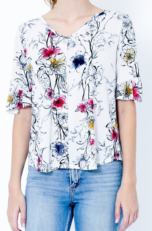 ELBOW SLEEVE WITH FLUTTER AND BUTTONS ON CF - T9885-WB18904