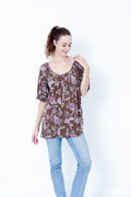 ELBOW FLUTTER SLEEVE ROUND NECK LOOSE TOP - T9961X-DSPR78932