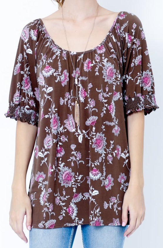 ELBOW FLUTTER SLEEVE ROUND NECK LOOSE TOP - T9961X-DSPR78932