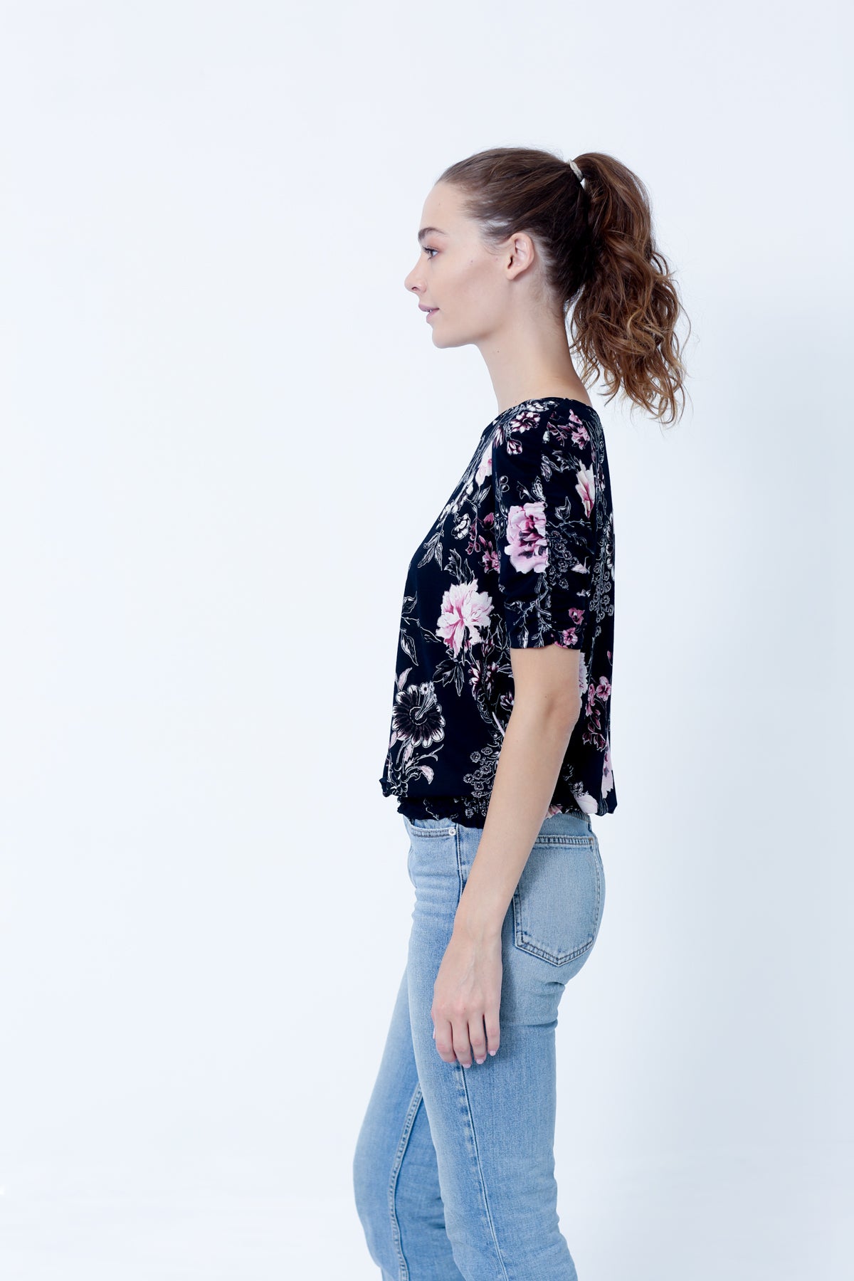 SS RUCHED TOP WITH SMOCKED HEM - T9985-DSPR74025