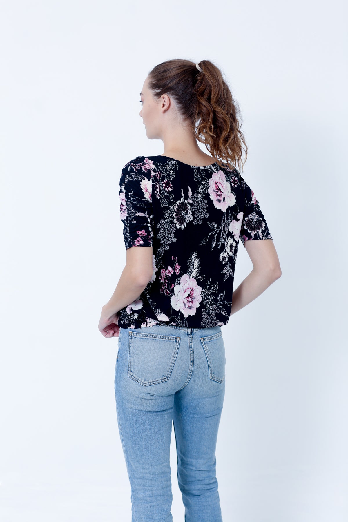 SS RUCHED TOP WITH SMOCKED HEM - T9985-DSPR74025