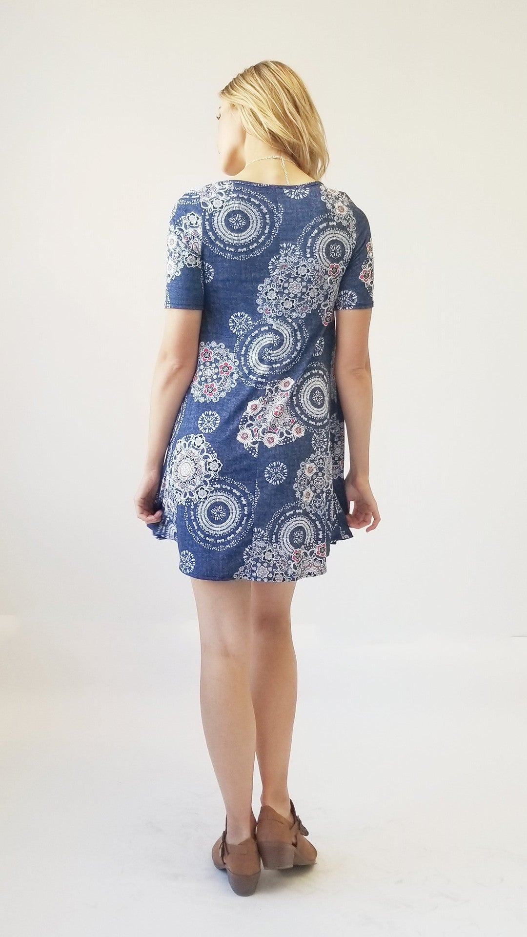 Puff print fabric Scoop neck & Elbow sleeve