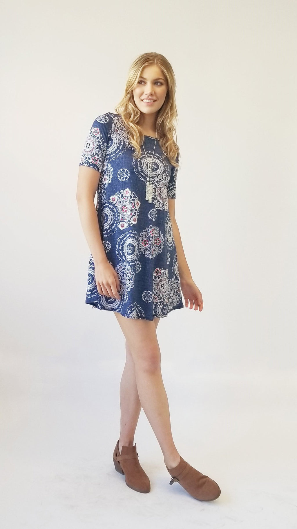 Puff print fabric Scoop neck & Elbow sleeve