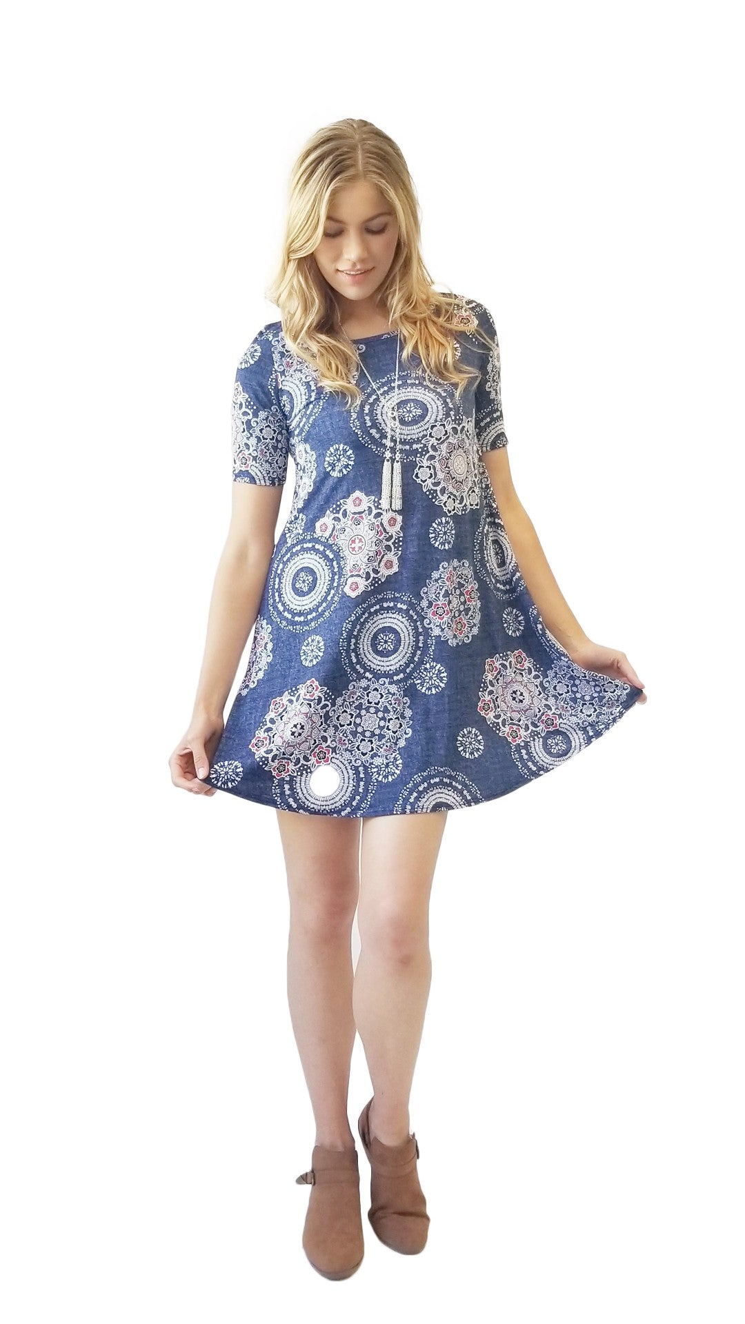 Puff print fabric Scoop neck & Elbow sleeve