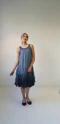 OMBRE SLEEVELESS MIDI DRESS WITH PINTUCKS